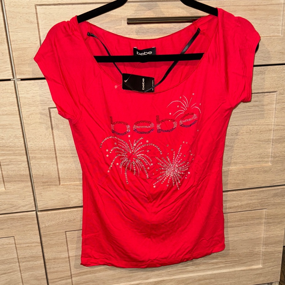 bebe Firework Red Rhinestone T shirt